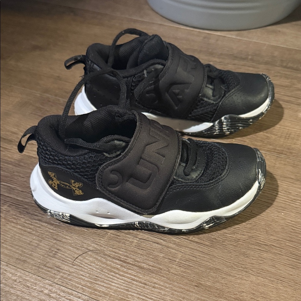 Under Armour Black & White Kids Sneakers with Gold Accent